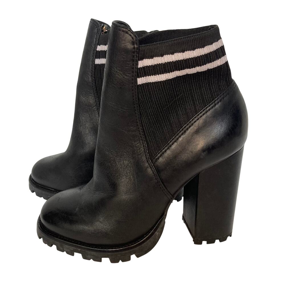 Schutz Black Leather Sock Top Lug Chunky Boots Size 6B